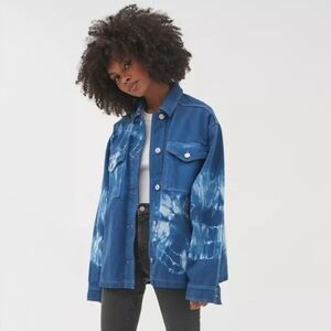 NWOT BDG Urban Outfitters Oversized Blue Denim Tie-Dye Jean Jacket Women’s XS